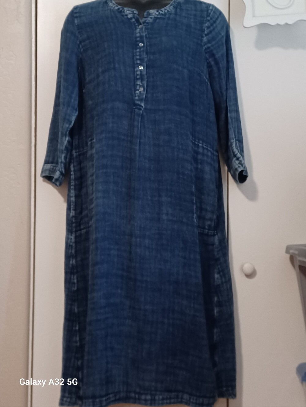 J.Jill Pure Jill Double-Cloth Indigo Henley Casual 100% Cotton Tunic Dress Sz LT
